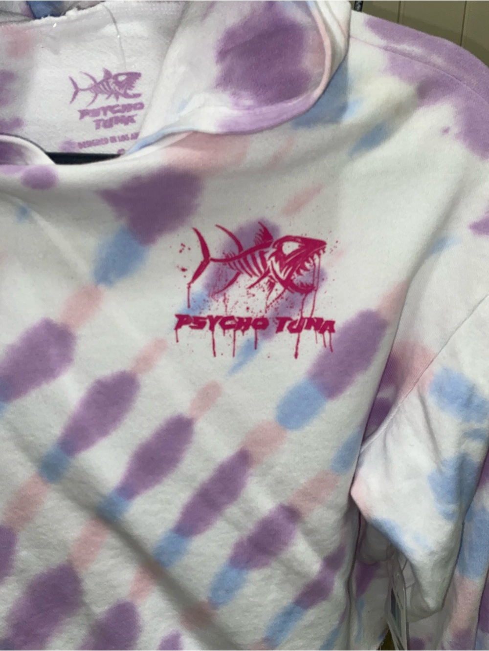 New Psycho Tuna Tie-Dye Cropped Hoodie - Purple & Pink size small - Picture 2 of 3